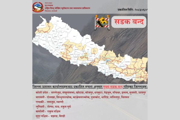 देशका विभिन्न जिल्लामा मुख्य सडक बन्द